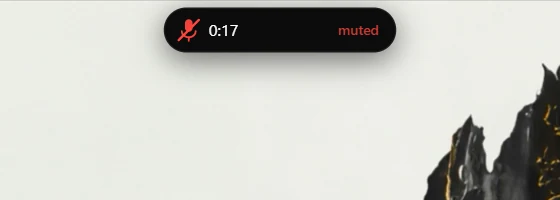 The same call timer with a red struck-through microphone reading muted
