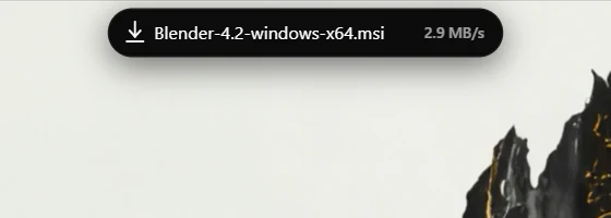 A download in progress showing Blender-4.2-windows-x64.msi at 2.9 MB per second