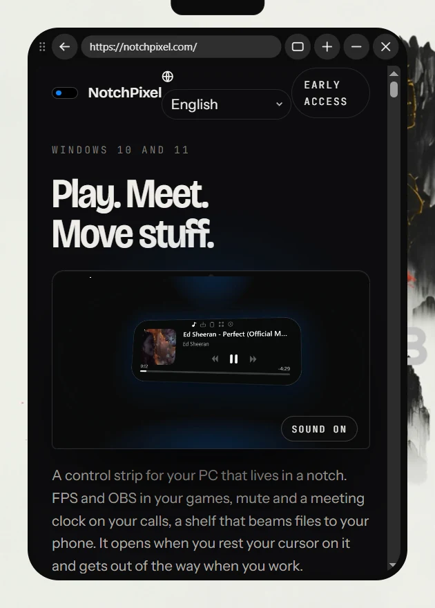 The web drawer showing a page with rounded corners and a slim toolbar